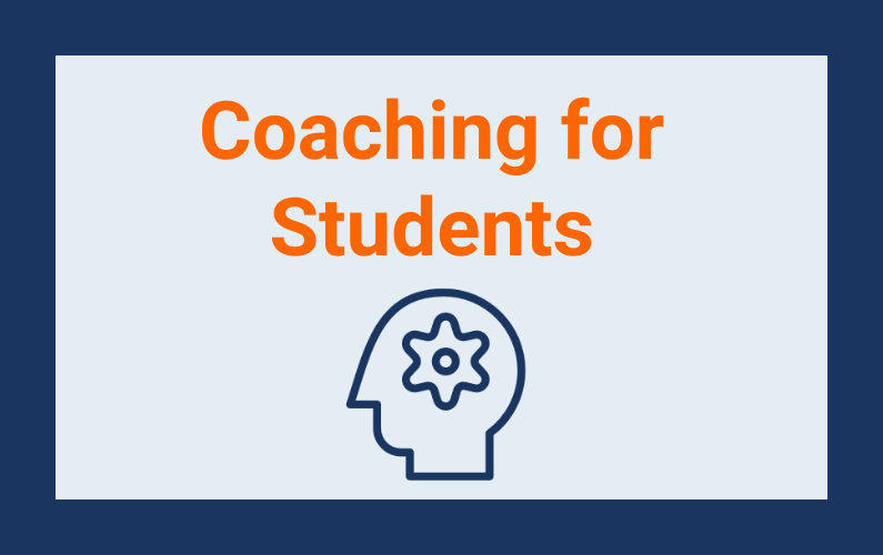 Blue title box reading "Coaching for students" with picture of a head.