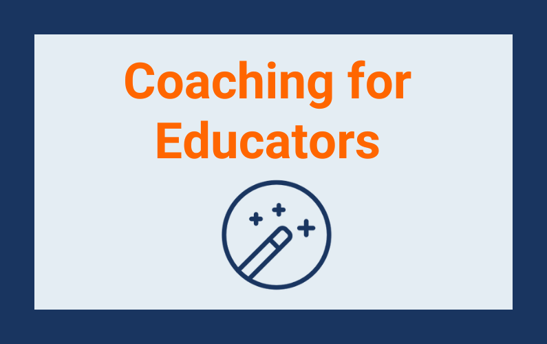 Blue title box "Coaching for Educators" with image of pencil in a circle